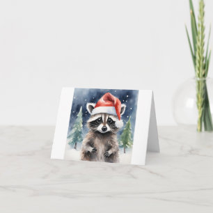 Raccoon Santa Hat Kerstmis Kaart