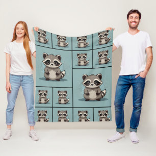 Raccoon Schattige Kawaii Staande Patroon Fleece Deken