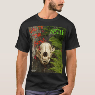 Raccoon schedel oud logboek met varens en rode Mon T-shirt