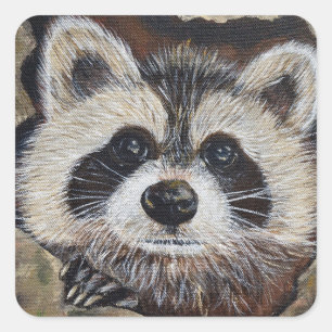 Raccoon schilderen vierkante sticker