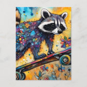 Raccoon skateboarden briefkaart (Voorkant)