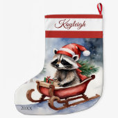 Raccoon Sledding Grote Kerstkous Kerstsok (Achterkant)