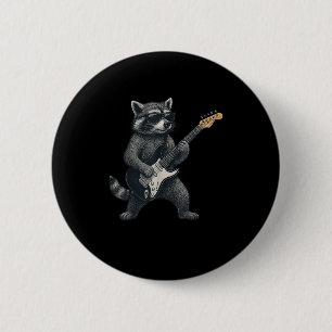 Raccoon spelen gitaar rock en roll cadeau Mannen v Ronde Button 5,7 Cm
