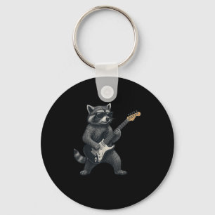 Raccoon spelen gitaar rock en roll cadeau Mannen v Sleutelhanger