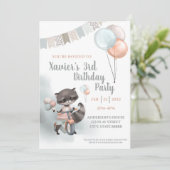 Raccoon Sur Scooter Anniversaire Fête Invitation (Debout devant)