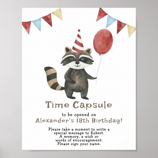 Raccoon Time Capsule 1st birthday Poster (Voorkant)