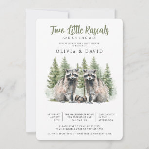 Raccoon Twins Baby shower Kaart