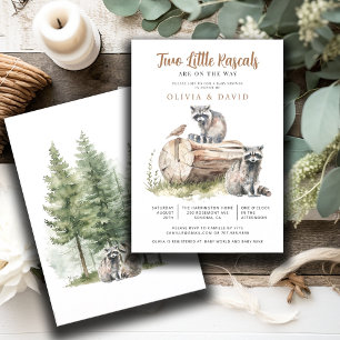 Raccoon Twins Baby shower Kaart