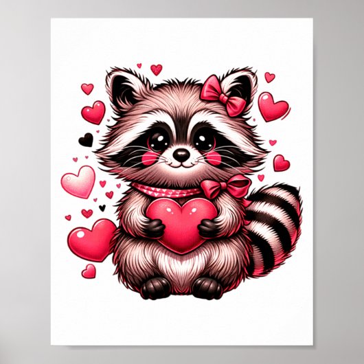 Raccoon Valentine Hearts  Poster (Voorkant)