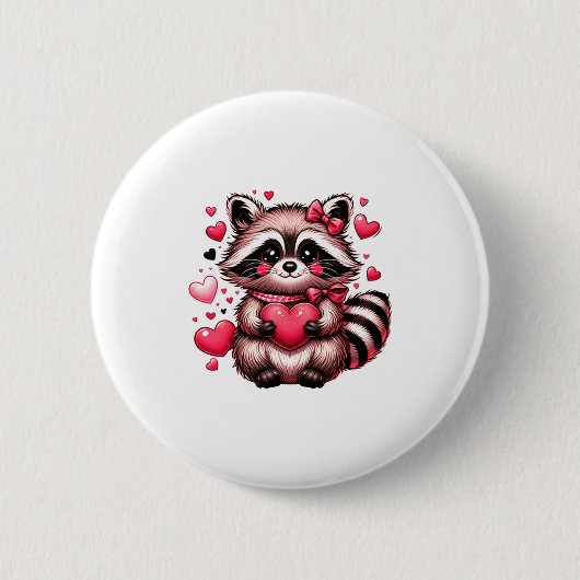 Raccoon Valentine Hearts  Ronde Button 5,7 Cm (Voorkant)