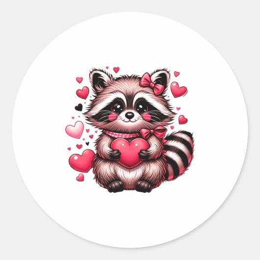 Raccoon Valentine Hearts  Ronde Sticker (Voorkant)