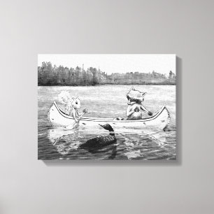 Raccoon van het Canoe Loon-meer Canvas Afdruk