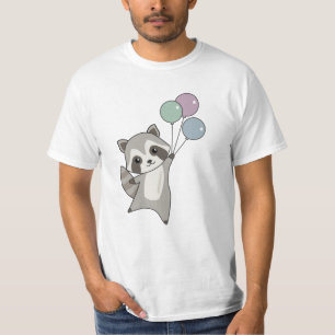 Raccoon vliegt ballonnen boven stutdieren voor kin t-shirt