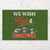 Raccoon Vrolijk Kerstfeest Sparkling Wijnetiket (Enkel label)