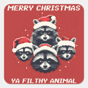 Raccoon Vrolijk Kerstmis ya smerig dier Vierkante Sticker