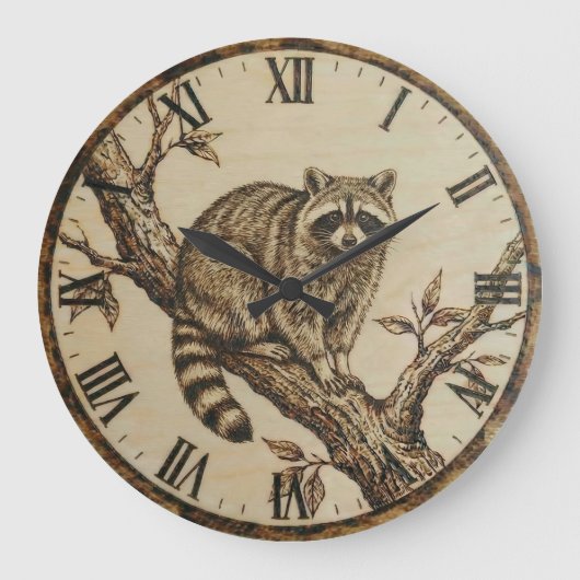 Raccoon Wall Clock - Rustic Cabin Decor Grote Klok (Voorkant)
