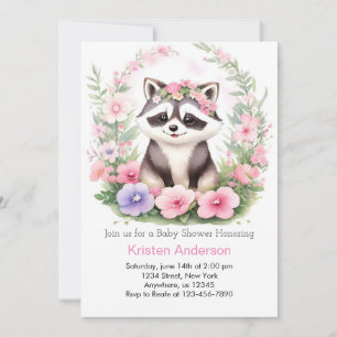 Raccoon Waterverf Wonderland Meisje Baby shower Kaart