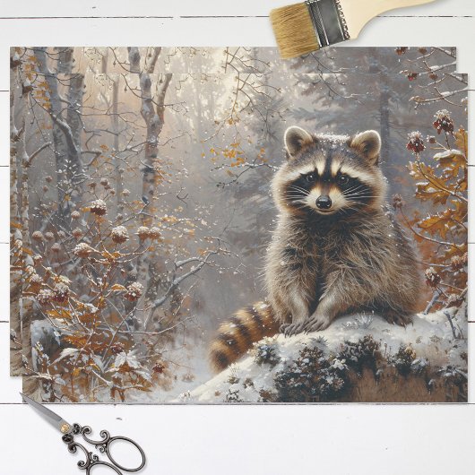 Raccoon Winter Landschap Schilderen Decoupage Tissuepapier