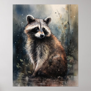 Raccoon Woodland Animal Art Imprimer Poster