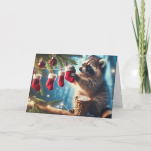 Raccoon Woodland Christmas Wenskaarten Feestdagen Kaart