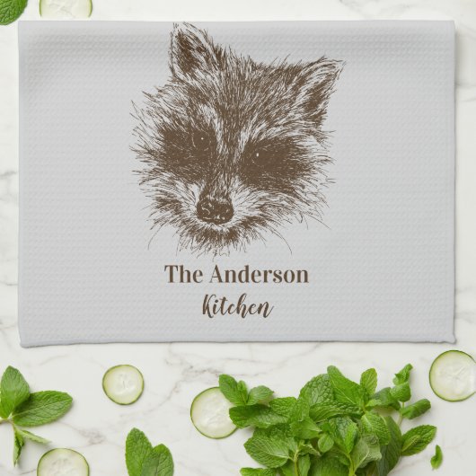 Raccoon Woodland Creature Drawing Personalized Theedoek (Gevouwen)