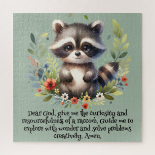 Raccoon Woodland Kinder Christelijke Gebed op Blau Legpuzzel