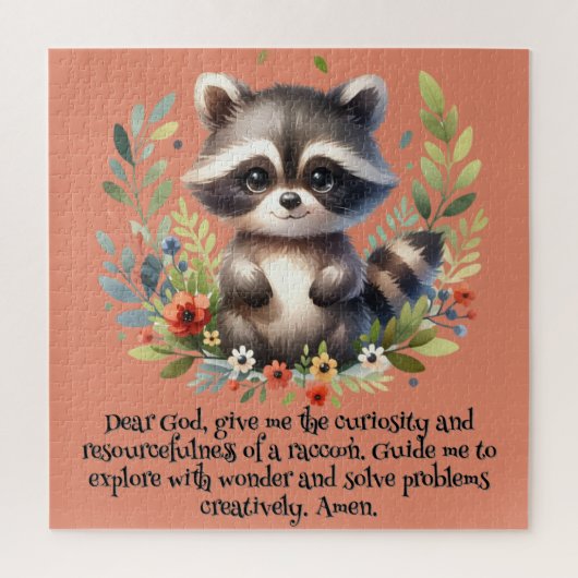 Raccoon Woodland Kinder Christelijke Gebed op Roze Legpuzzel (Verticaal)