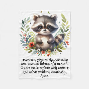 Raccoon Woodland Kinder Christelijke Gebed op Wit Fleece Deken
