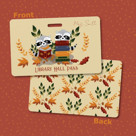 Raccoons avec livres Bibliothèque Hall Pass Badge
