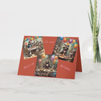 Raccoons Birthday Party-Happy Birthday Card Kaart