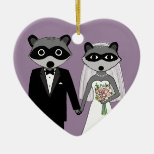 Raccoons Bride en Groom Cute Wedding Keepslag Keramisch Ornament