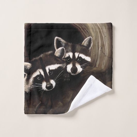 Raccoons Brown Cute Tree (Gant de toilette)
