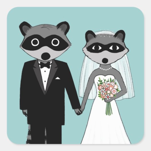 Raccoons bruiloft vierkante sticker (Voorkant)