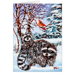 Raccoons in de sneeuw