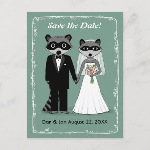 Raccoons Wedding Save the Date Blauwgroen Aankondigingskaart