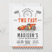 Race auto 2e verjaardagsfeestje bewerkbare uitnodi kaart (Voorkant)
