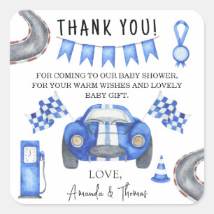 Race auto Baby shower - dank u Vierkante Sticker