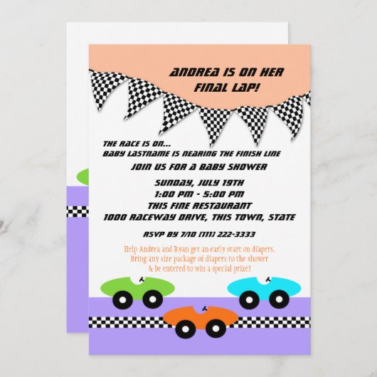 Race auto Baby shower Kaart (Voorkant / Achterkant)