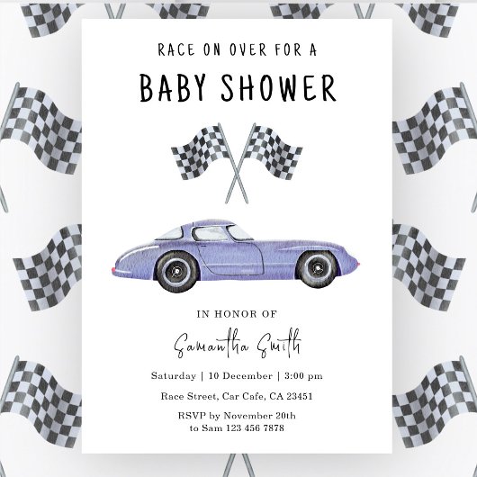 Race auto Baby shower Kaart
