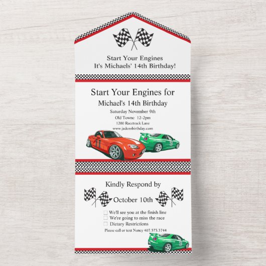 Race Auto Elke Leeftijd Verjaardag All In One Uitnodiging (Binnen)