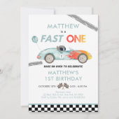 Race Auto Fast One First Birthday Kaart (Voorkant)