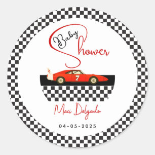 Race Auto Jongens Baby Shower Little Racer Feest Ronde Sticker