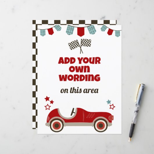 Race auto thema aangepaste teken (Voorkant / Achterkant in situ)