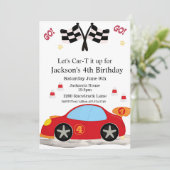 Race auto verjaardag, 4e verjaardag uitnodiging (Staand voorkant)