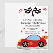 Race auto verjaardag, 4e verjaardag uitnodiging (Voorkant / Achterkant)