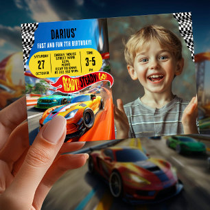 Race Auto Verjaardag Party Fotoontwerp Kaart
