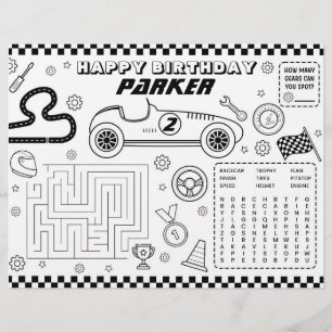 Race Auto Verjaardag Party Kleurenactiviteitenblad