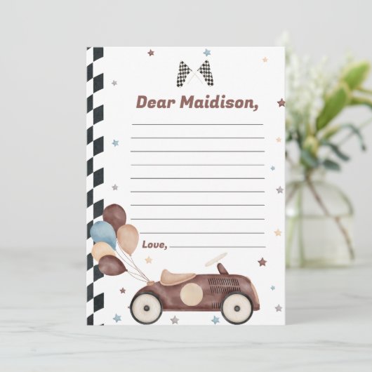 Race auto Verjaardag Tijd Capsule Note Kaart (Staand voorkant)