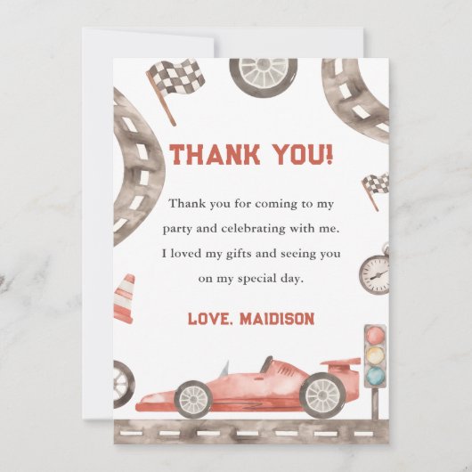 Race auto verjaardagsfeestje dank u kaart (Voorkant)