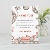 Race auto verjaardagsfeestje dank u kaart (Staand voorkant)